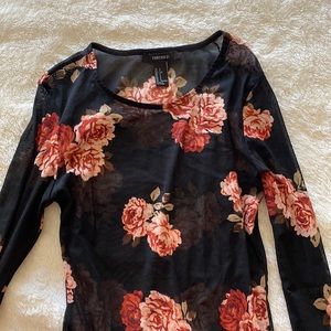 Sheer flower long sleeve top